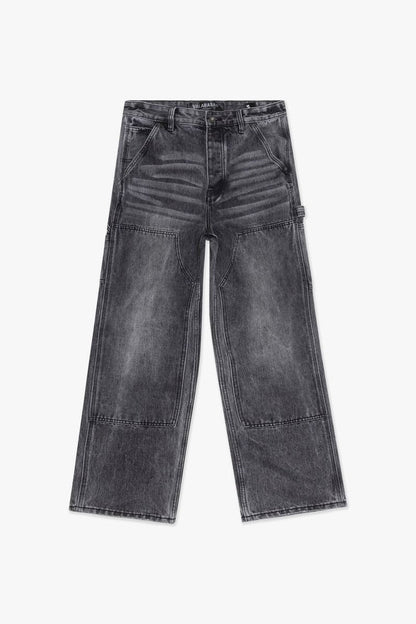 Valabasas Mr Straight Grey Denim Jeans displayed on a hanger in a retail store