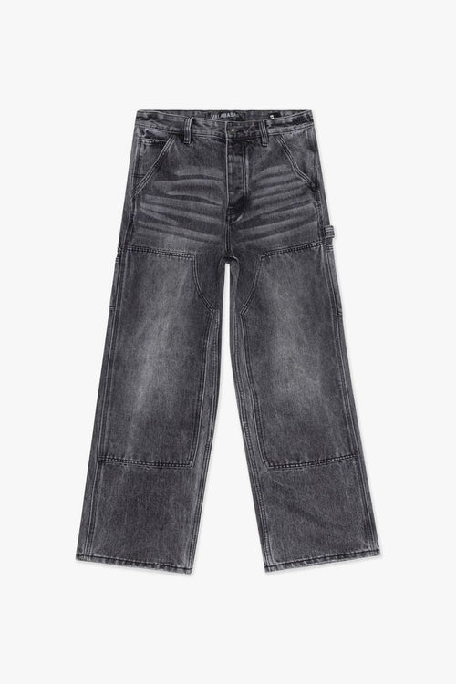 Valabasas Mr Straight Grey Denim Jeans displayed on a hanger in a retail store