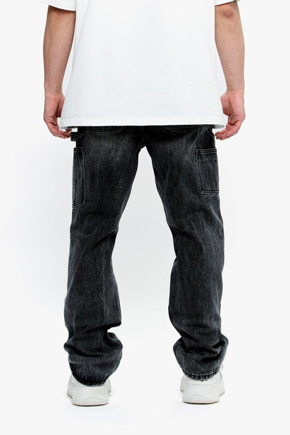 Interior view of the jeans focusing on the stitching quality and label placement
