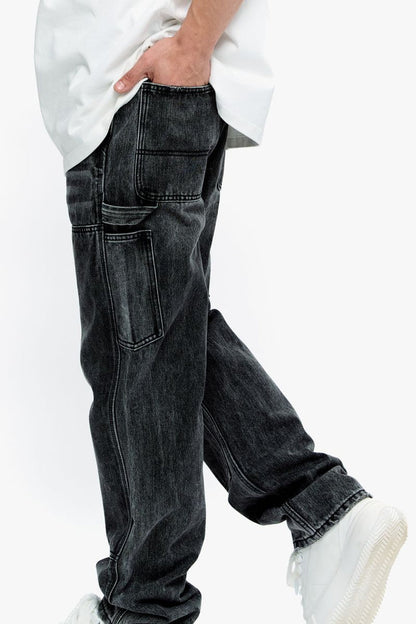 Close-up of the grey denim fabric showing the texture and stitching details of Valabasas Mr Straight Grey Denim Jeans