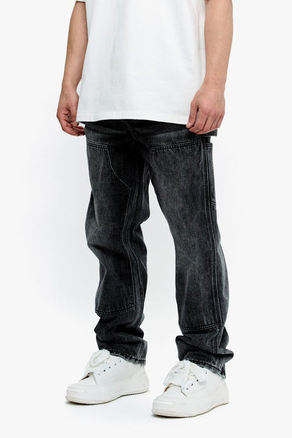 Fashionably styled person wearing Valabasas Mr Straight Grey Denim Jeans in a casual setting