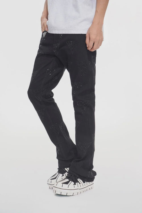 Valabasas "Show" Jet Black Stacked Flare Denim Jeans