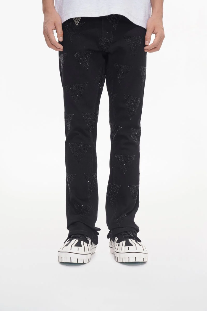 Valabasas "Show" Jet Black Stacked Flare Denim Jeans