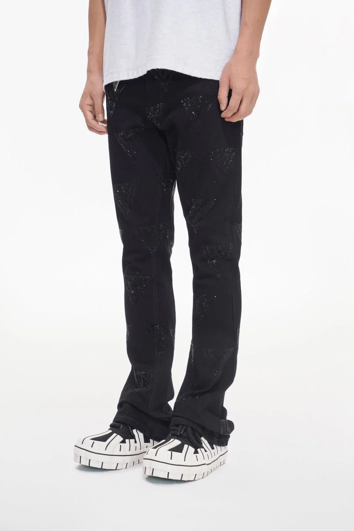 Valabasas "Show" Jet Black Stacked Flare Denim Jeans