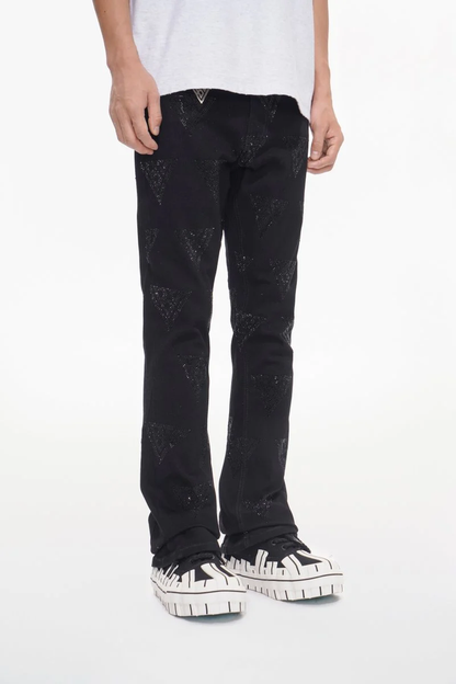 Valabasas "Show" Jet Black Stacked Flare Denim Jeans