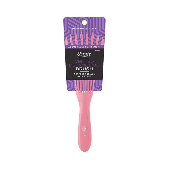 ANNIE vented detangling brush pink handle paddle with adjustable comb width for all hair types