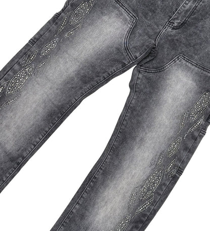 Grey VC654 Vicious Carpenter Flare Jeans featuring Rhinestones and Comfortable Fit