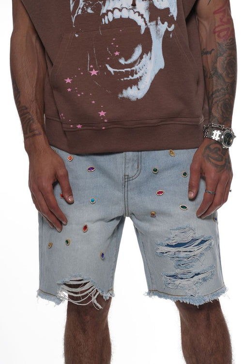 Vicious Light Blue Denim Shorts with Gem Stones and stylish design