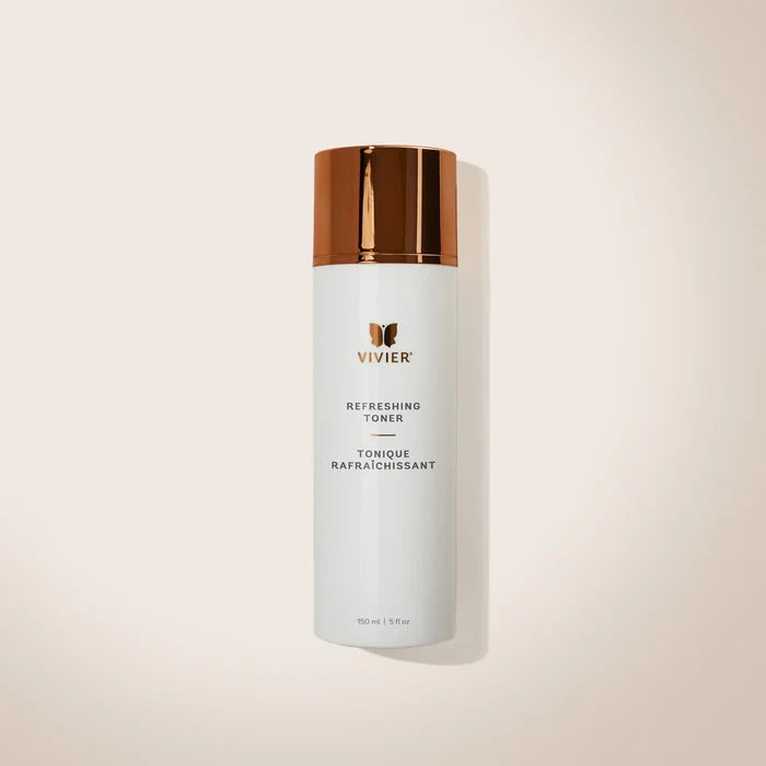 Vivier Refreshing Toner 150ml bottle with clear liquid and white cap, skincare product for revitalizing the skin.