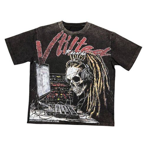 Vtilted "Records" Heavy Black Wash Tee