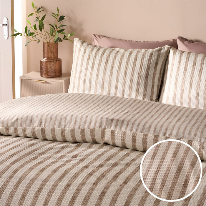 Waffle Watercolour Stripe Duvet Set - Stone 🇬🇧