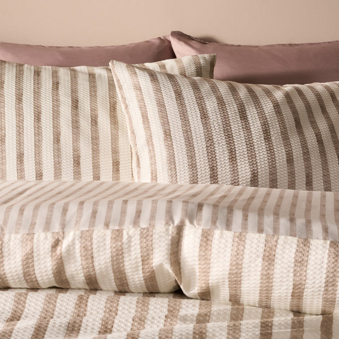 Waffle Watercolour Stripe Duvet Set - Stone 🇬🇧