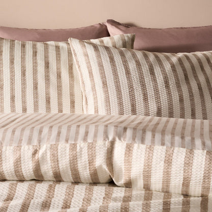 Waffle Watercolour Stripe Duvet Set - Stone 🇬🇧