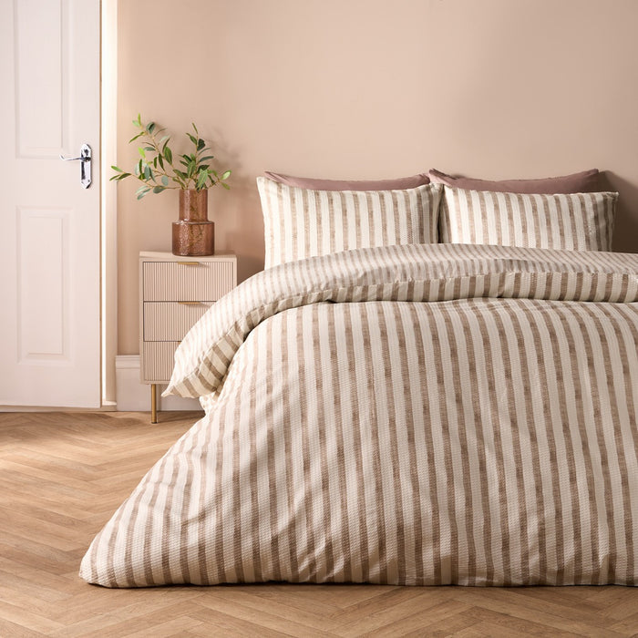 Waffle Watercolour Stripe Duvet Set - Stone 🇬🇧