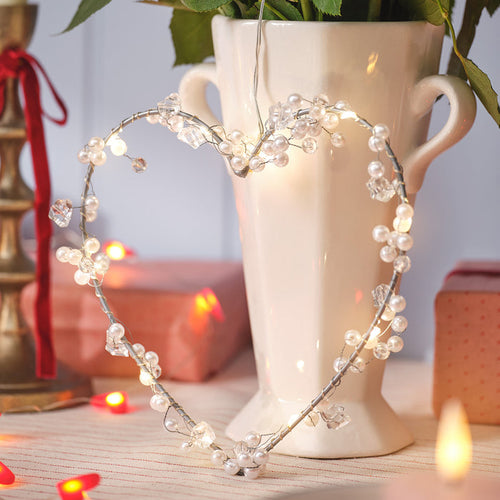 Silver and pearl heart LED light