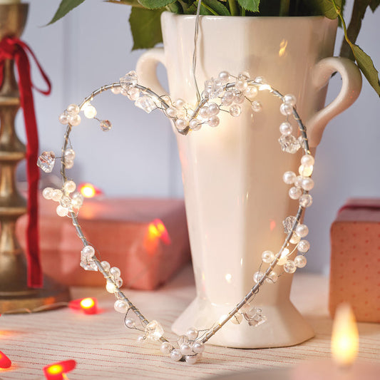 Silver and pearl heart LED light