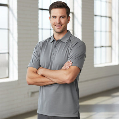 Gray Watsonia cyber polo shirt with textured fabric and classic collar