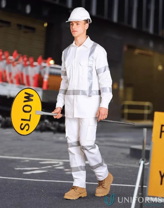 White safety shirt with Scotchlite™ reflective tapes and X Back Biomotion Tape