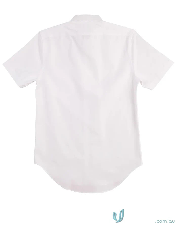 Back of white Winning Spirit CVC Oxford SS Shirt m7040s men’s short sleeve shirt