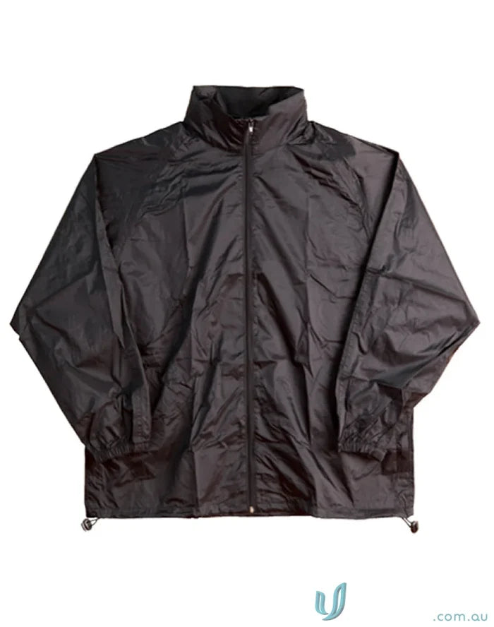 Black Winning Spirit Kids Rain Forest Spray Jacket with hood and elastic cuffs