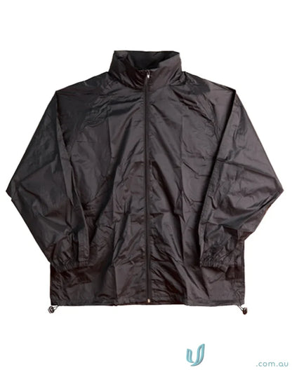 Black Winning Spirit Kids Rain Forest Spray Jacket with hood and elastic cuffs