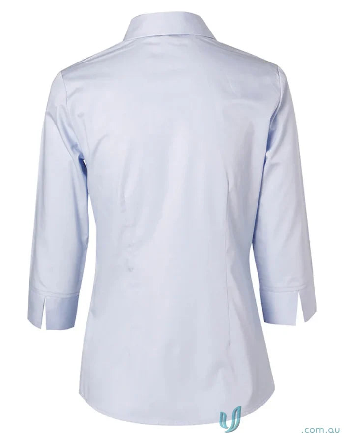Light blue Winning Spirit Ladies Fine Twill 3Qtr Shirt showcasing style and comfort