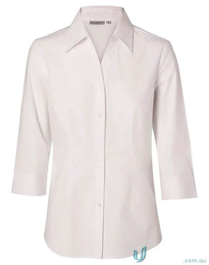 Winning Spirit Ladies Fine Twill Shirt with white three-quarter sleeves for a casual look
