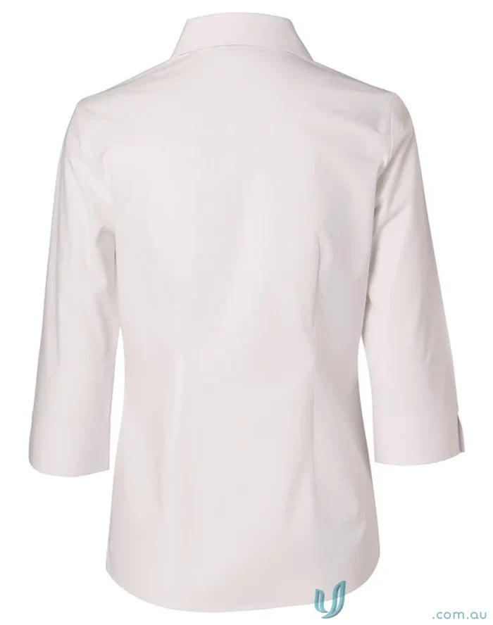 White three-quarter sleeve Winning Spirit Ladies Fine Twill Shirt for a stylish look