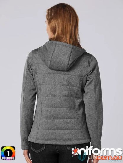 Gray Jasper Heather bonded cationic quilted jacket with hood from Winning Spirit Ladies Jasper Cationic Quilted Jacket