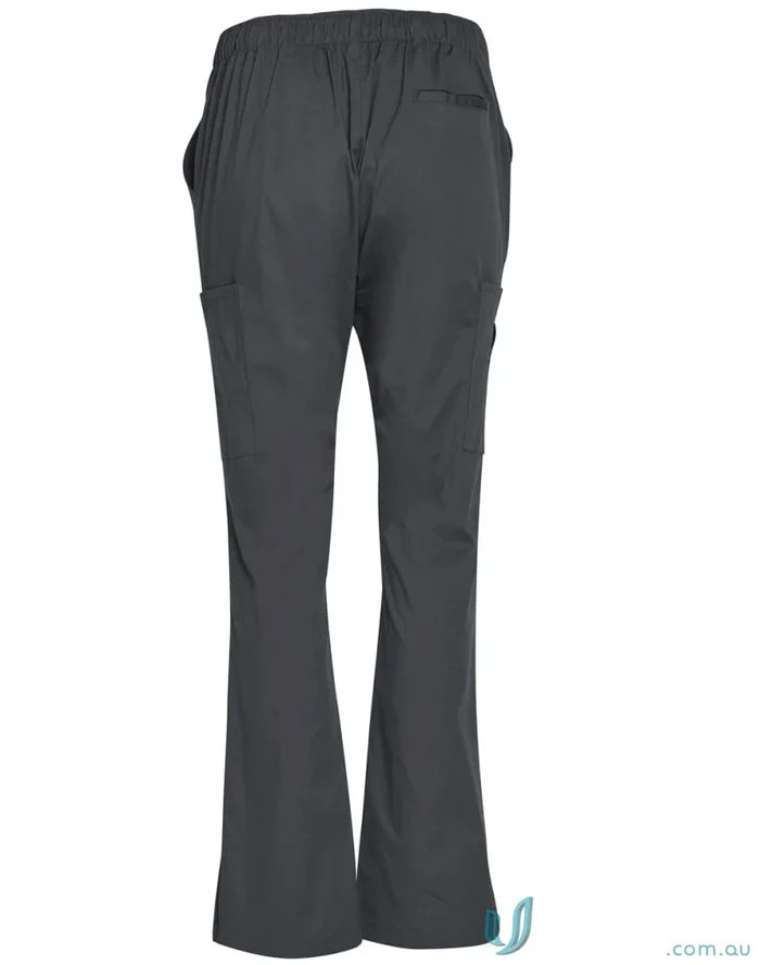 Gray flared leg waist scrub pants from Winning Spirit Ladies with semi-elastic waist