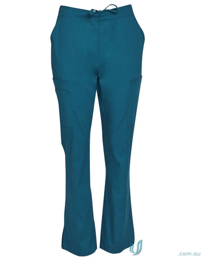 Teal drawstring waist scrub pants from Winning Spirit Ladies with semi-elastic waist