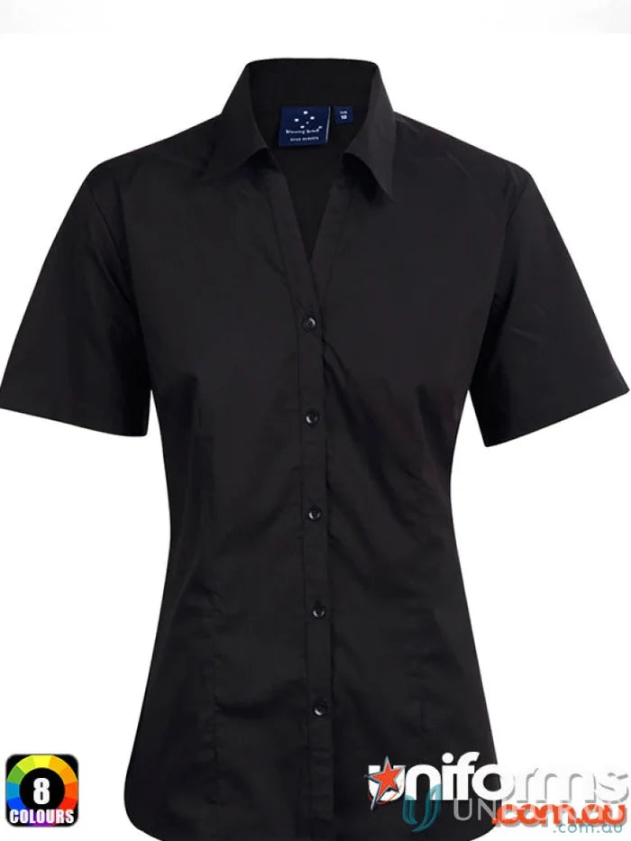 Black short-sleeved Winning Spirit Womens Executive SS Shirt with Teflon bs07s ladies fabric