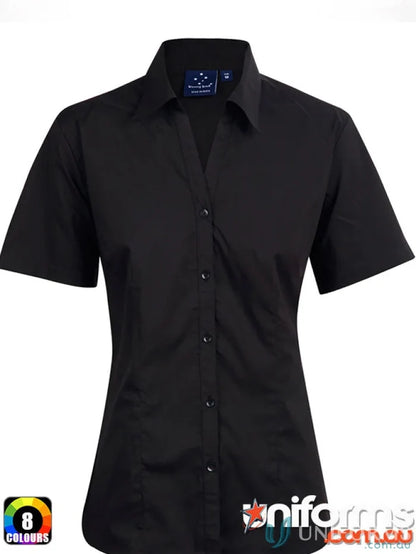 Black short-sleeved Winning Spirit Womens Executive SS Shirt with Teflon bs07s ladies fabric