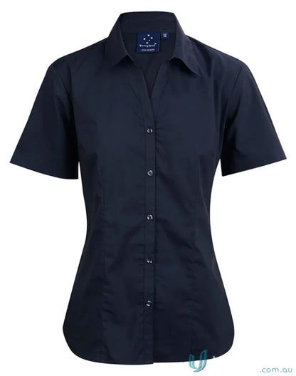 Winning Spirit Womens navy blue executive SS shirt with bs07s ladies Teflon coating
