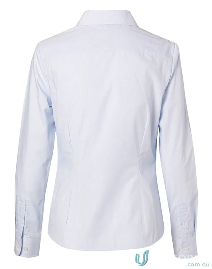 Light blue women’s fine stripe long sleeve shirt from Winning Spirit Womens Fine Stripe LS Shirt