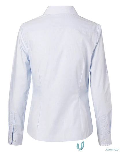 Light blue women’s fine stripe long sleeve shirt from Winning Spirit Womens Fine Stripe LS Shirt