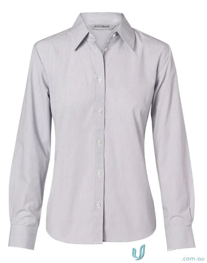 Gray women’s fine stripe long sleeve shirt from Winning Spirit Womens Fine Stripe LS Shirt