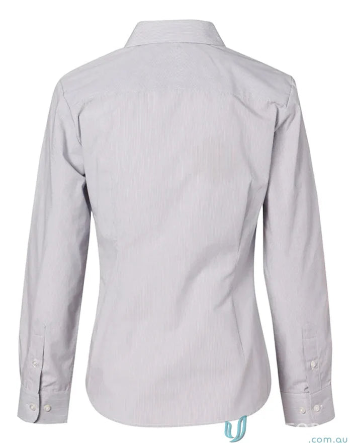 Gray women’s fine stripe long sleeve shirt from Winning Spirit Womens LS Shirt