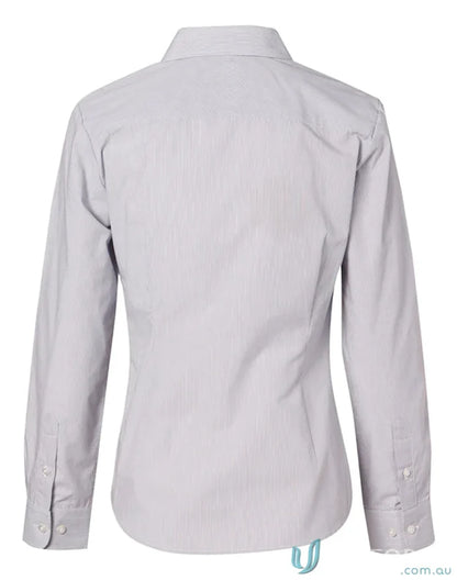 Gray women’s fine stripe long sleeve shirt from Winning Spirit Womens LS Shirt