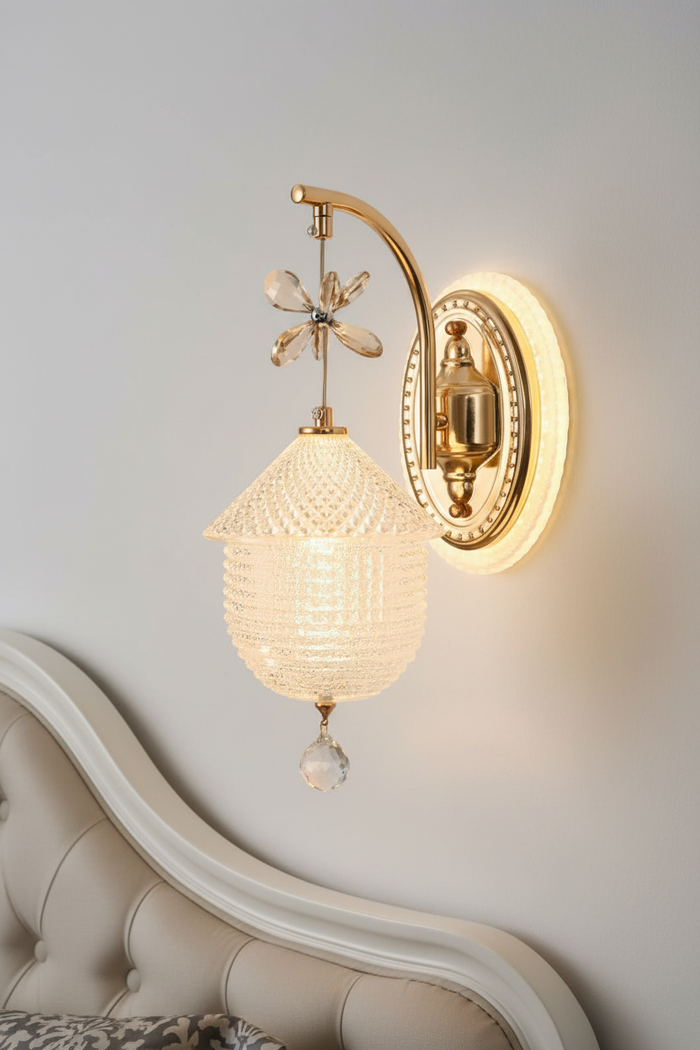 WL-0039 Crystal Flower Wall Bracket - Glowing on Wall