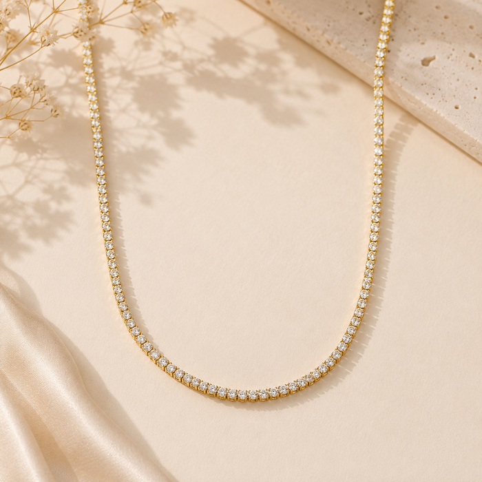 Wolff Jewelry - Crystal Tennis halskæde - 18 karat guldbelagt