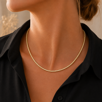 Wolff Jewelry - Crystal Tennis halskæde - 18 karat guldbelagt
