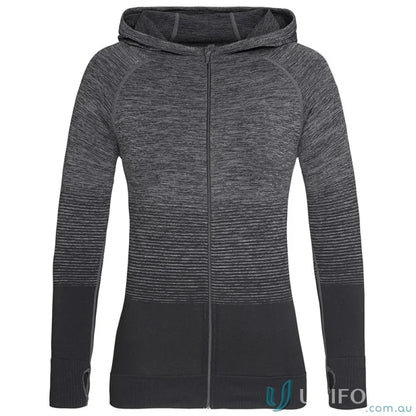 Womens Active Seamless Jacket with raglan sleeves, dark grey hoodie with thumbholes