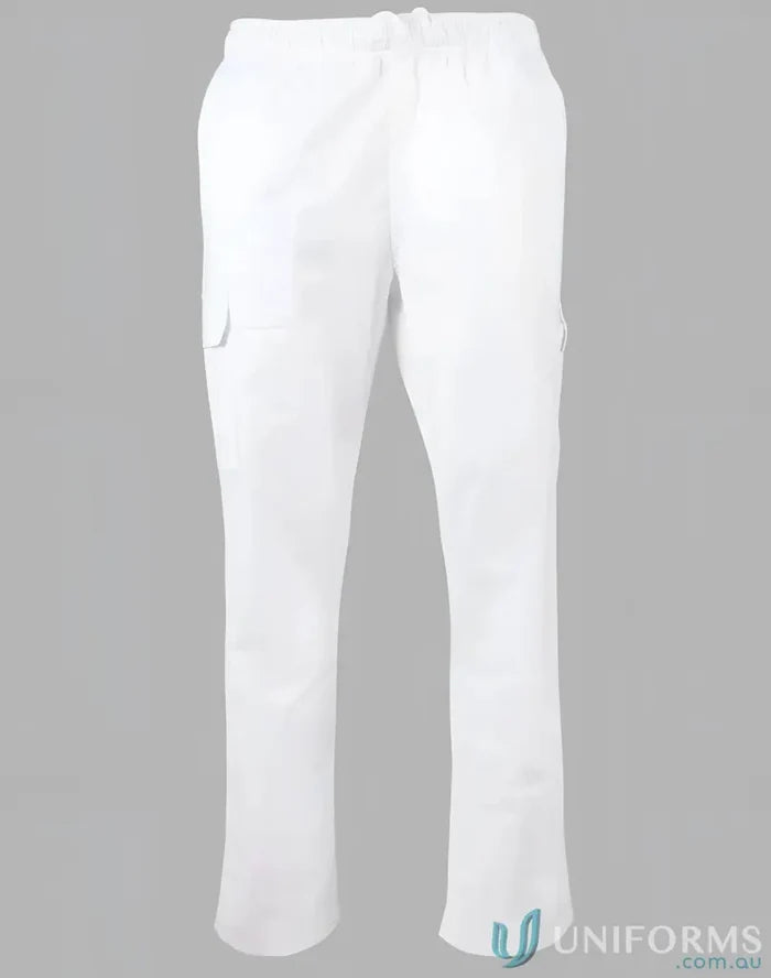 White drawstring cargo pants for mens functional chef pants with a winning spirit mens vibe