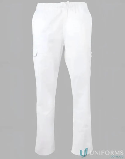 White drawstring cargo pants for mens functional chef pants with a winning spirit mens vibe