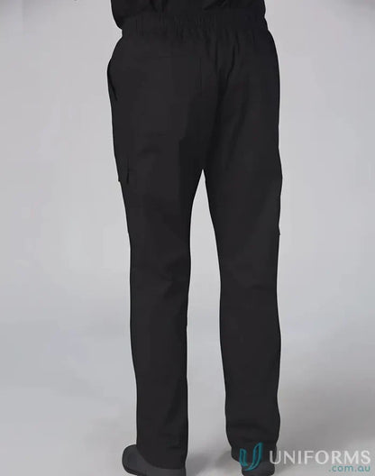 Black mens cargo chef pants with elastic waistband for winning spirit mens style