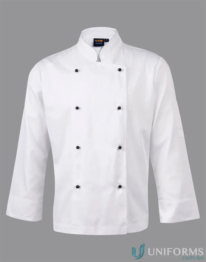 White spirit traditional short sleeve chefs jacket with black buttons for chefs