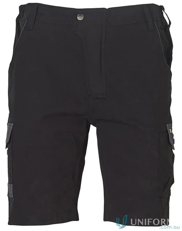 Men’s black stretch cargo work shorts with button closure from XStreet WP23 Men’s Stretch collection