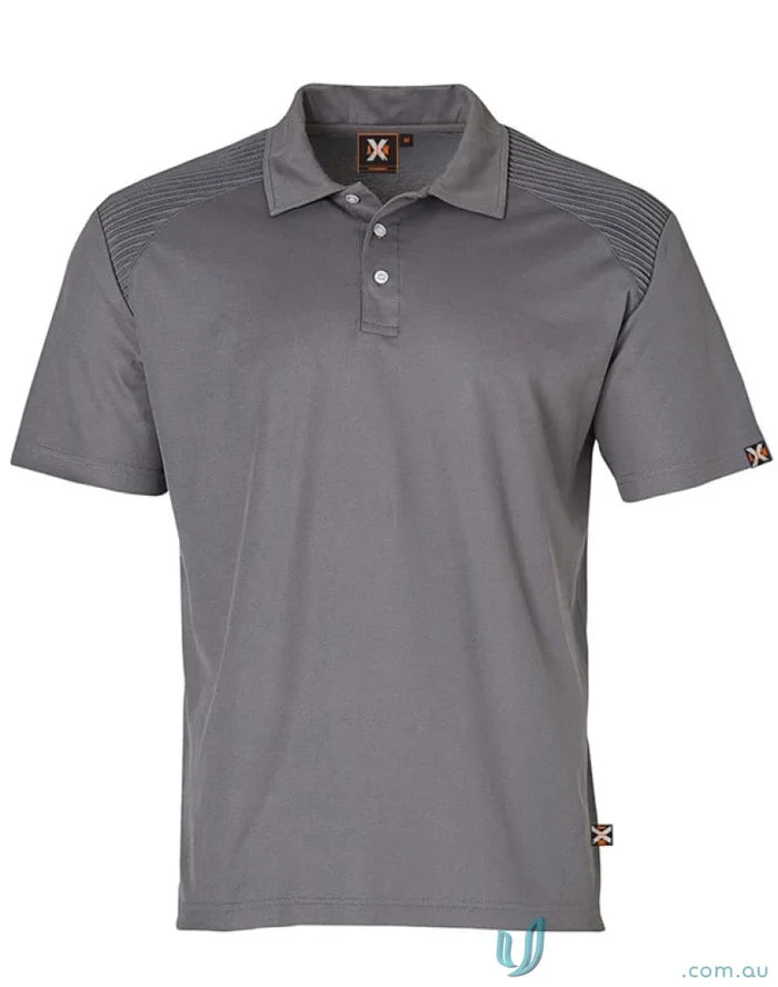 Men’s charcoal gray unisex short sleeve Winning Spirit XStreet TrueDry Polo shirt with textured shoulders