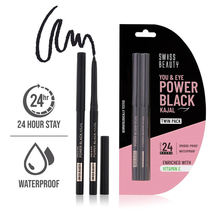 You & Eye Power Black Kajal - Twin pack - Swiss Beauty